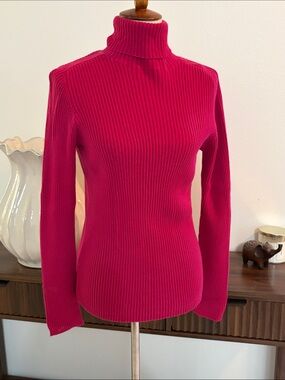 New York & Company Pink Ribbed Turtleneck Sweater